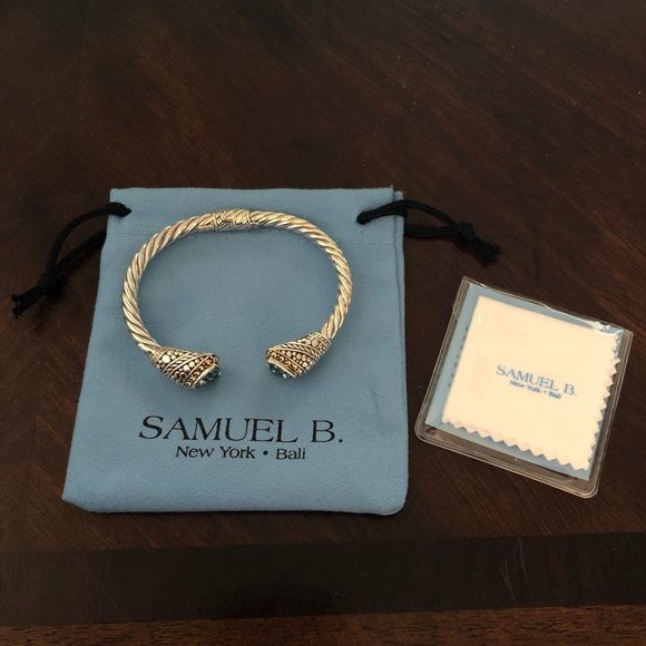 Samuel B. Jewelry - NWOT Samuel B. 925 Sterling Silver and 18k Gold Solid Blue Topaz Bangle